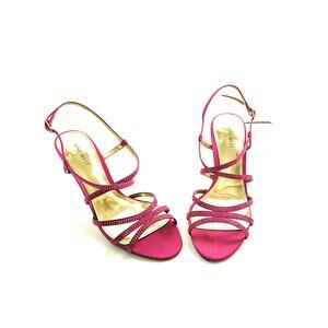Nine West Shoes Hot Pink Rhinestone Satin Strappy Heels Sandals Stiletto 7.5M
